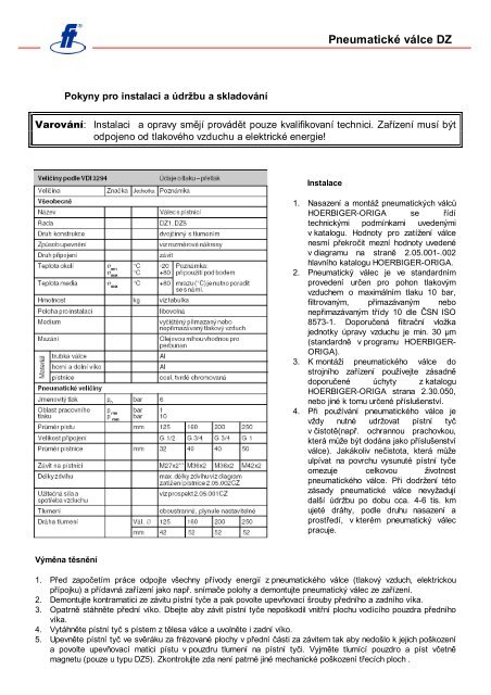 PneumatickÃƒÂ© vÃƒÂ¡lce DZ - FLUIDTECHNIK BOHEMIA, sro