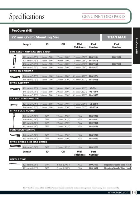 Titanâ¢ Tines Product Catalog - Toro