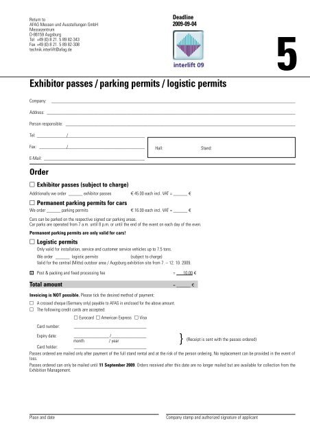 Deadlines Orderforms Technical guidelines Assembly and - Interlift