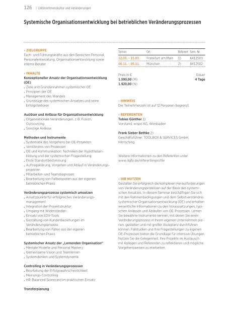 Akademie für Personalführung Jahresprogramm 2012