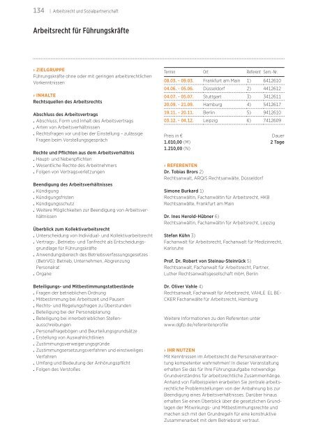 Akademie für Personalführung Jahresprogramm 2012