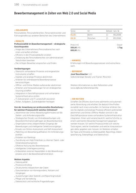 Akademie für Personalführung Jahresprogramm 2012