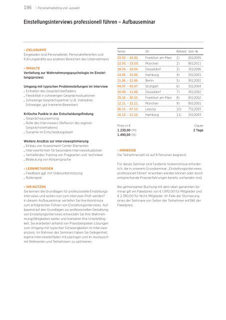 Akademie für Personalführung Jahresprogramm 2012