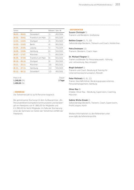 Akademie für Personalführung Jahresprogramm 2012