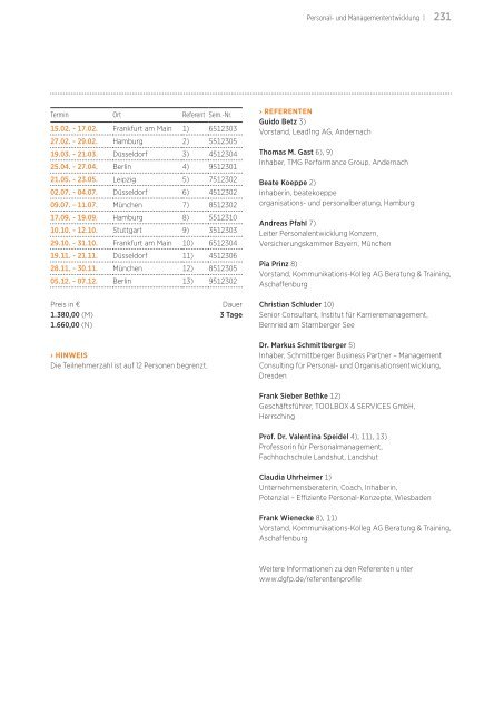 Akademie für Personalführung Jahresprogramm 2012