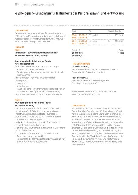 Akademie für Personalführung Jahresprogramm 2012