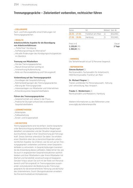 Akademie für Personalführung Jahresprogramm 2012