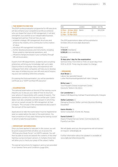 Akademie für Personalführung Jahresprogramm 2012