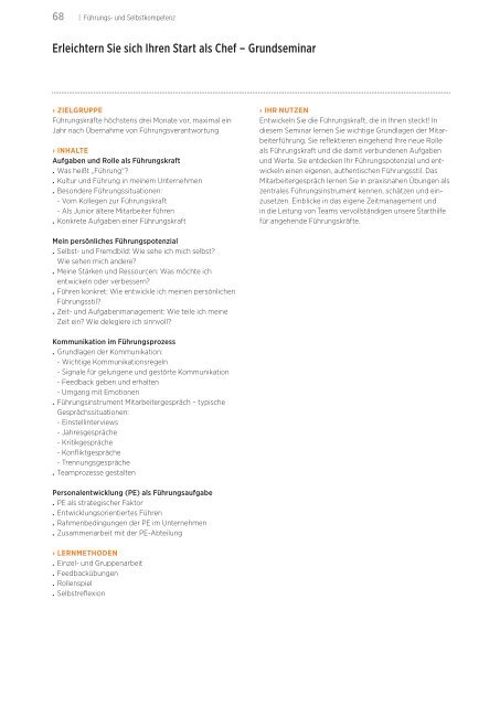 Akademie für Personalführung Jahresprogramm 2012