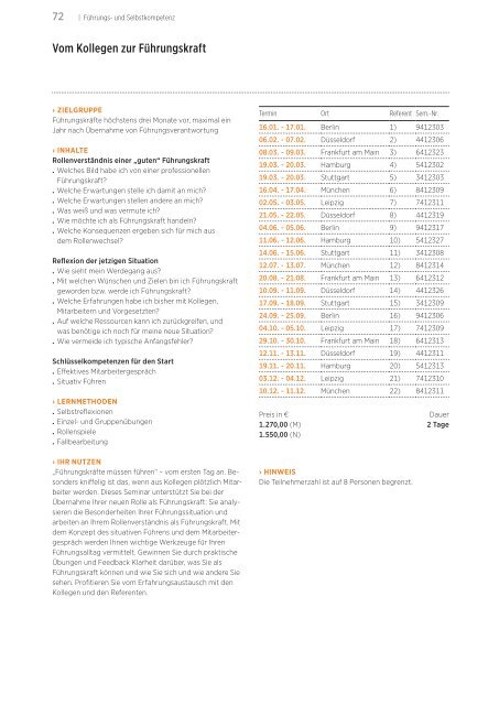 Akademie für Personalführung Jahresprogramm 2012