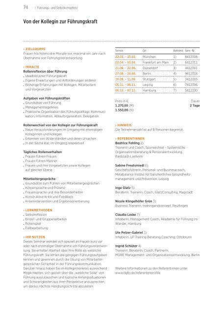 Akademie für Personalführung Jahresprogramm 2012