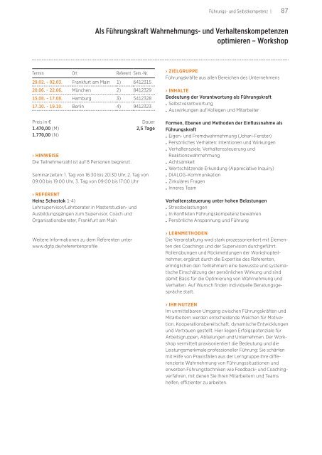 Akademie für Personalführung Jahresprogramm 2012