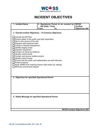 INCIDENT OBJECTIVES - WCSS