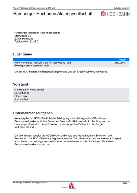 Unternehmensaufgaben - FHH Beteiligungsbericht - Hamburg
