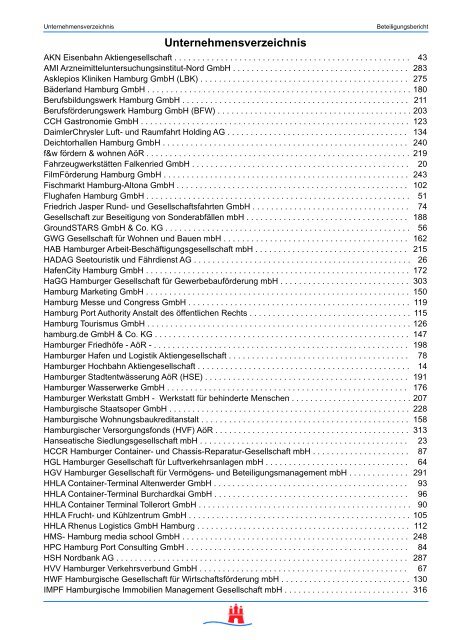 Unternehmensaufgaben - FHH Beteiligungsbericht - Hamburg