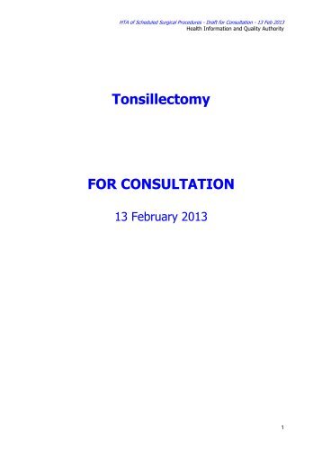 Tonsillectomy FOR CONSULTATION - hiqa.ie