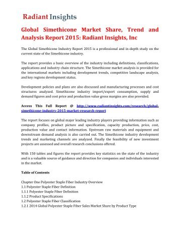 Global Simethicone Market Share, Trend and Analysis Report 2015: Radiant Insights, Inc