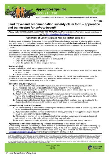 Land travel and accommodation subsidy claim form for apprentices ...