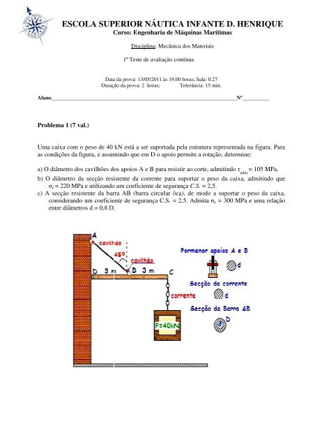 Teste 1 - Escola Superior NÃ¡utica Infante D. Henrique