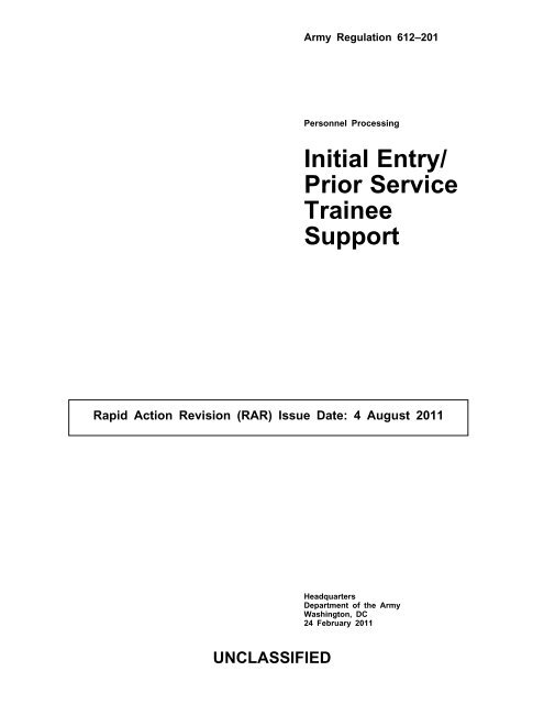 Initial Entry/ Prior Service Trainee Support - Army Publishing 