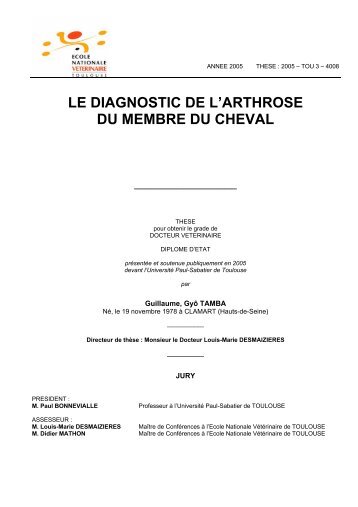 le diagnostic de l'arthrose du membre du cheval - OATAO (Open ...