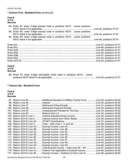 Specifications for Substitute Forms of Louisiana Resident Individual ...