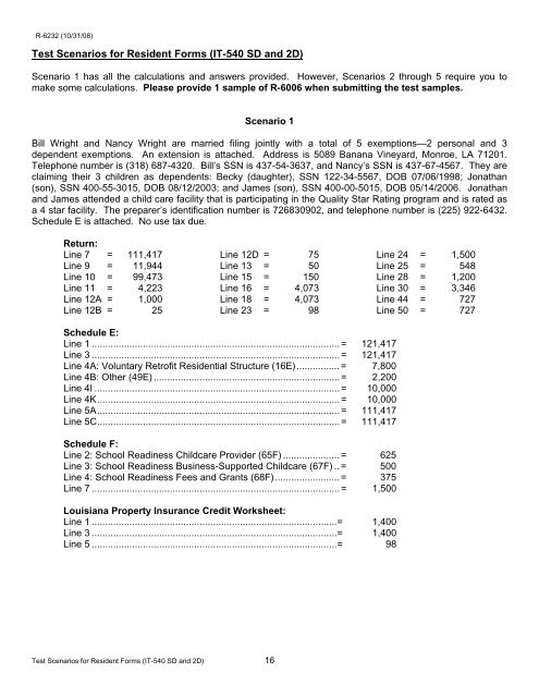 Specifications for Substitute Forms of Louisiana Resident Individual ...