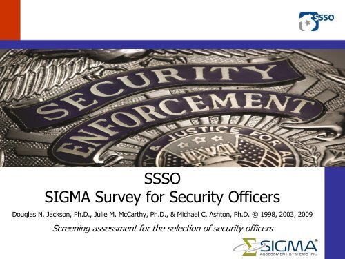 SSSO SIGMA Survey for Security Officers - Sigma Assessment ...