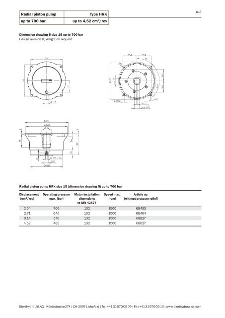 Radial piston pump up to 700 bar Type HRK up to 4,52 cm3/rev