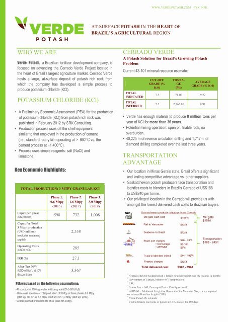 WHO WE ARE POTASSIUM CHLORIDE (KCl ... - Verde Potash