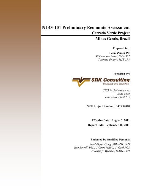 NI 43-101 Preliminary Economic Assessment - Verde Potash