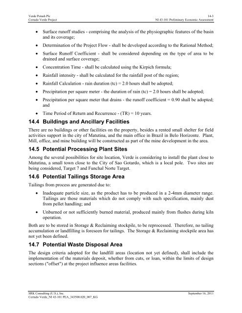 NI 43-101 Preliminary Economic Assessment - Verde Potash