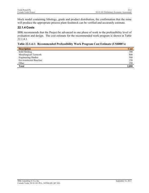 NI 43-101 Preliminary Economic Assessment - Verde Potash