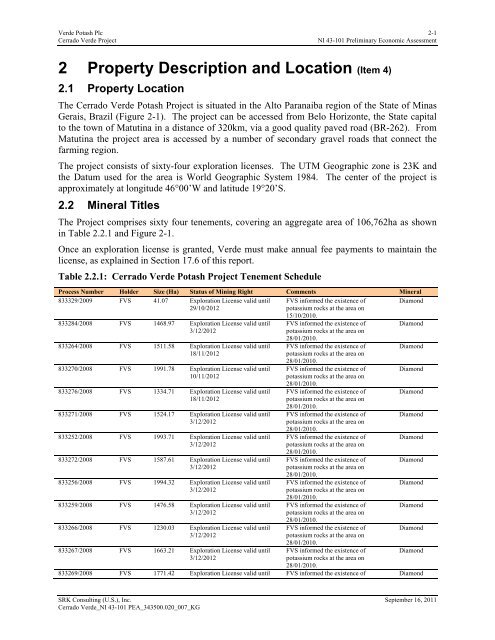 NI 43-101 Preliminary Economic Assessment - Verde Potash