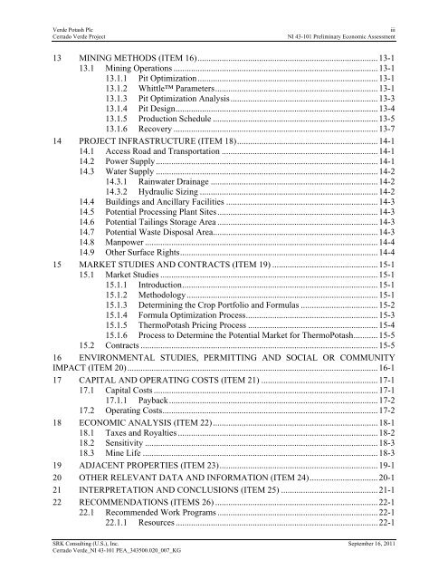 NI 43-101 Preliminary Economic Assessment - Verde Potash