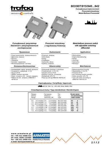 Metal-bellows pressure switch with adjustable ... - ARMATERM