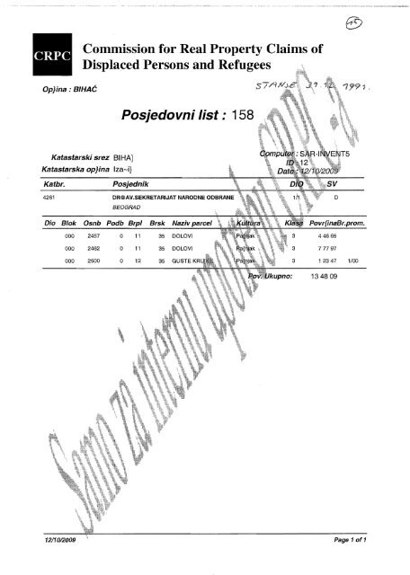 Posjedovni list: 158 - Office of the High Representative in Bosnia ...