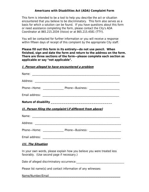 ADA Complaint Form [PDF] - City of Knoxville