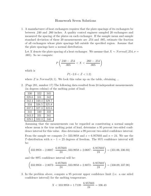 Homework Seven Solutions