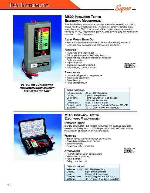 Supco M500 Insulation Tester Megohmmeter