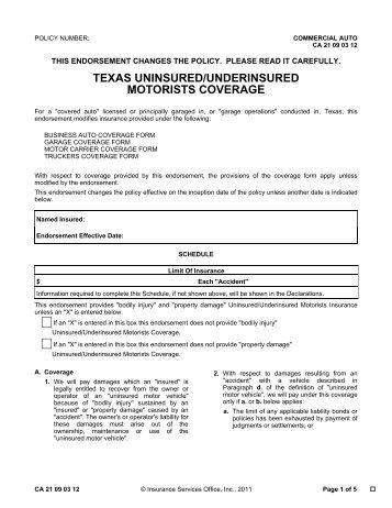 Texas UM form.pdf - Specialty Risk Associates, Inc.