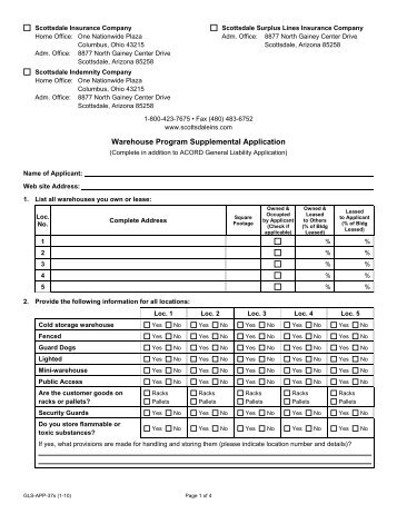 warehouse program supplemental application - Specialty Risk ...