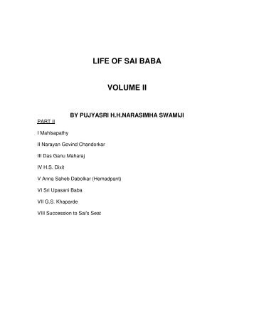 LIFE OF SAI BABA VOLUME II