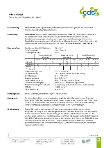 cds-V-Mörtel Technisches Merkblatt Nr. 8860 - cds POLYMERE