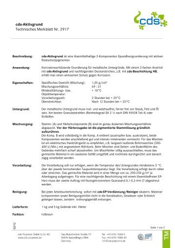 cds-Aktivgrund Technisches Merkblatt Nr. 2917 - cds POLYMERE