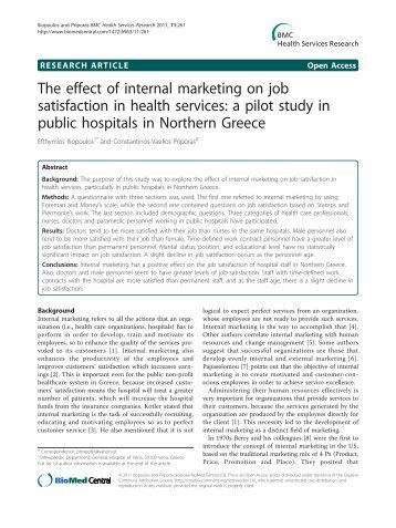 The effect of internal  marketing on job satisfaction in health services ...