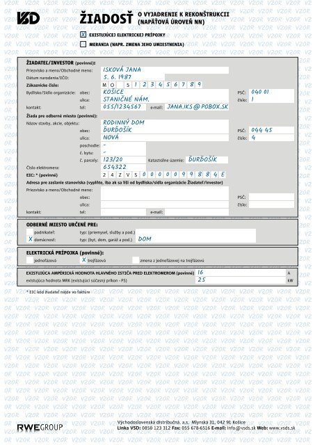 VYJADRENIE K REKONÅ TRUKCII existujÃºcej elektrickej prÃ­pojky