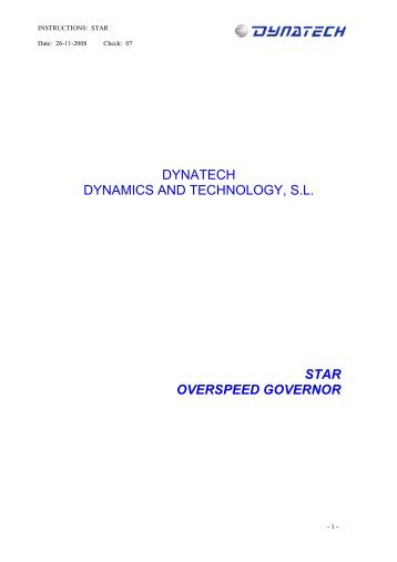 dynatech dynamics and technology, sl star overspeed governor