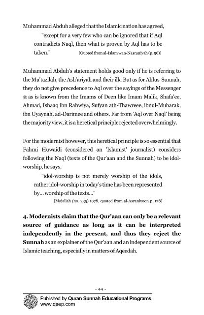 A critical analysis of the Modernists and the ... - Kalamullah.Com