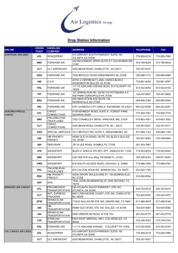 Drop Station Information - Air Logistics USA